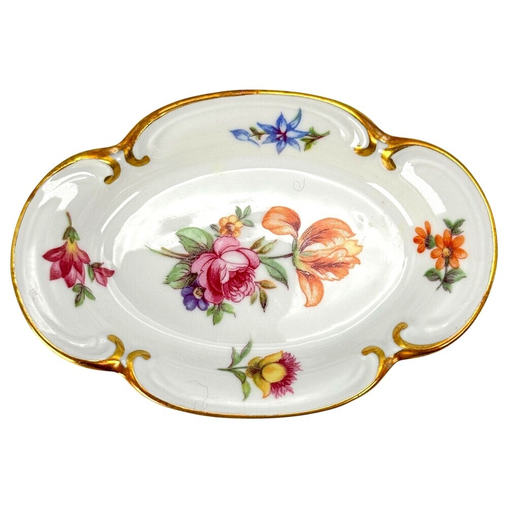 Porcelain Trinket Dish White Gold Germany Decorative Flower